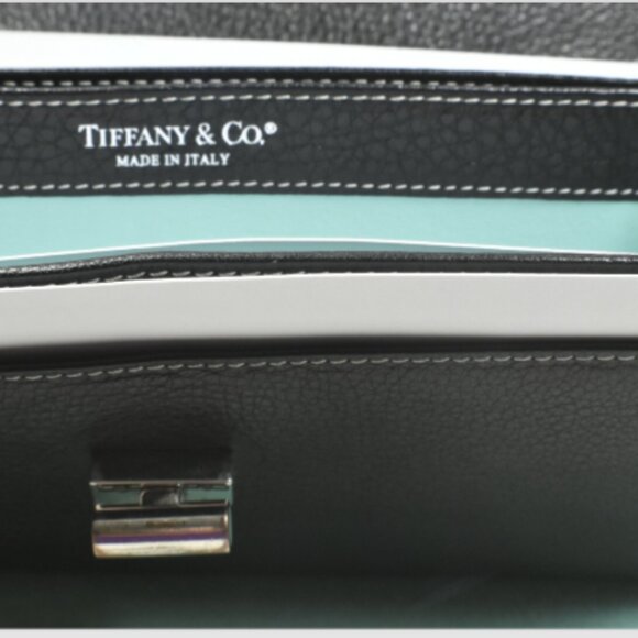 Tiffany & Co Wallet Continental Black & Blue Leather Manhattan Collection VGC - Picture 1 of 10